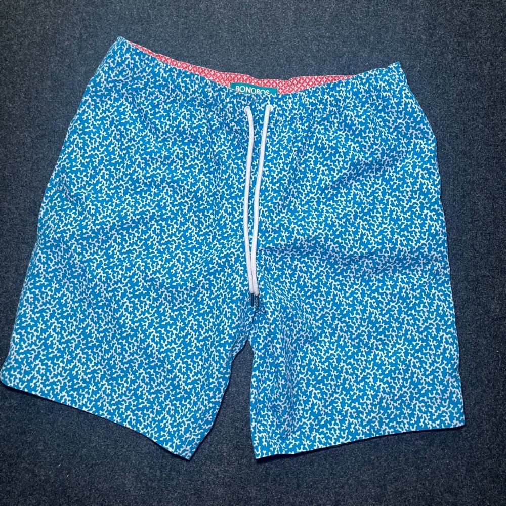 Bonobos Swim Trunks Mens Size M Blue 9 Inch Inseam Coral Print